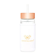 Indlæs billede til gallerivisning Crystallove drikkeflaske med Rosakvarts Krystal & Sugerør · 400 ml Gua-sha.dk