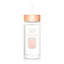 Indlæs billede til gallerivisning Crystallove drikkeflaske med Rosakvarts Krystal & Sugerør · 400 ml