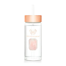 Indlæs billede til gallerivisning Crystallove drikkeflaske med Rosakvarts Krystal & Sugerør · 400 ml Gua-sha.dk