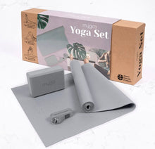 Indlæs billede til gallerivisning Komplet Yoga Sæt - Grå | Måtte, Rem &amp; Blok
