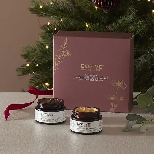 Evolve Gave Sæt, Radiance Duo - Radiant Glow 2-in-1 Mask Scrub, 30 ml + Bio-Retinol Gold Mask 30 Gua-sha.dk