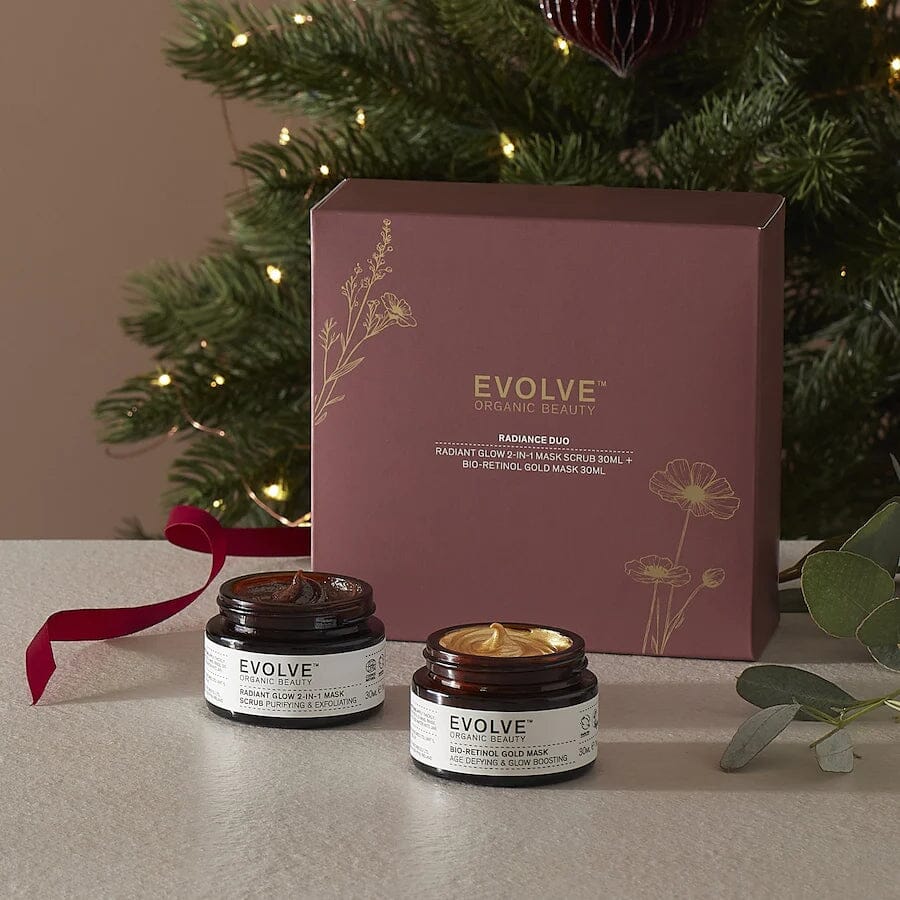 Evolve Gave Sæt, Radiance Duo - Radiant Glow 2-in-1 Mask Scrub, 30 ml + Bio-Retinol Gold Mask 30 Gua-sha.dk