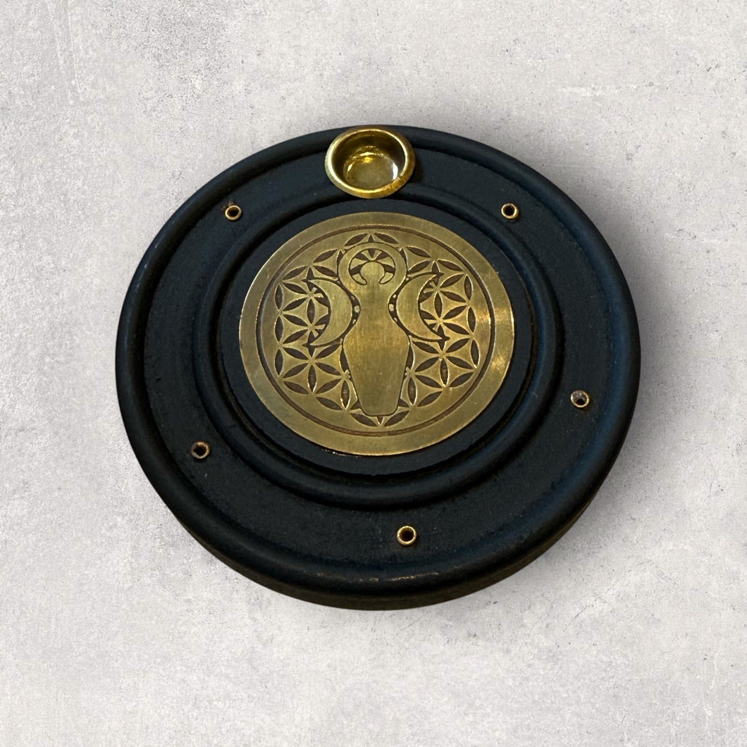 Røgelsespinde holder træ / messing - gudinde & livets blomst Gua-sha.dk