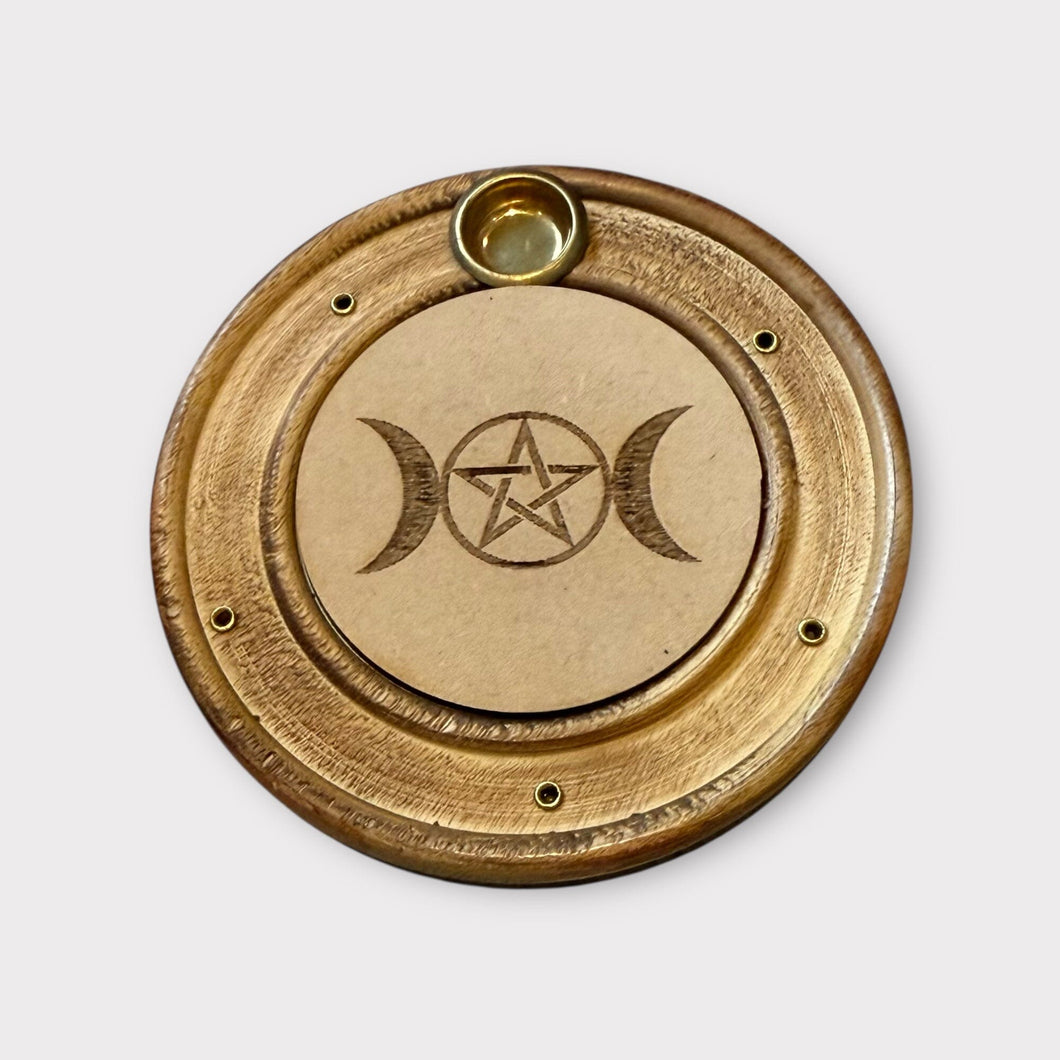 Røgelsespinde holder i træ - måne & stjerne Gua-sha.dk