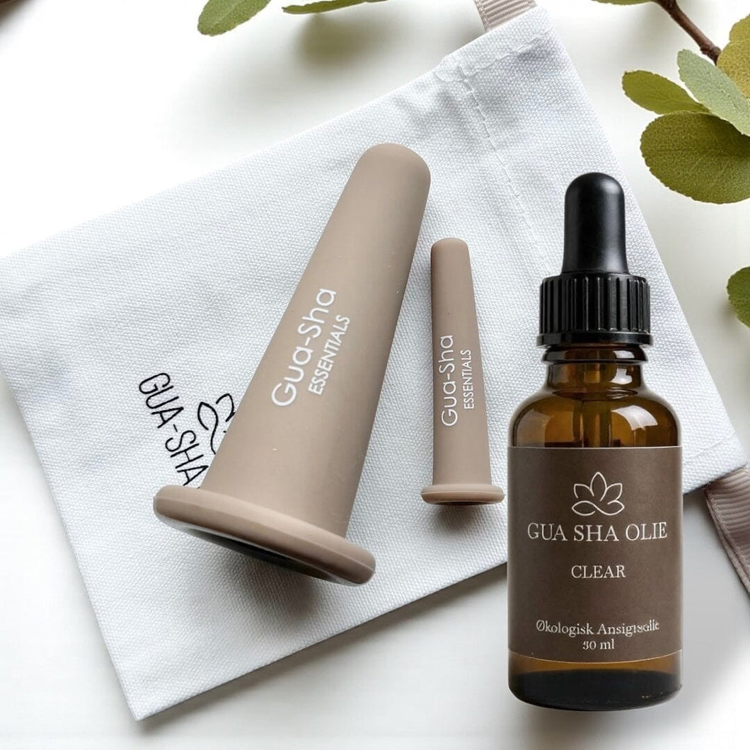 SilkSoft Cupping Set med olie - Gua Sha Essenttials Gua-sha.dk