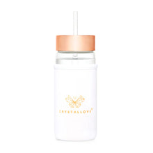 Indlæs billede til gallerivisning Crystallove drikkeflaske med Rosakvarts Krystal &amp; Sugerør · 400 ml
