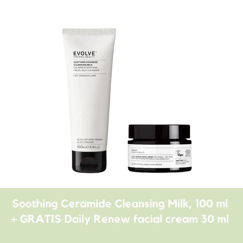 Bundle - Evolve Soohting Ceramide Cleansing Milk + 1 stk. Daily Renew facial cream Gua-sha.dk