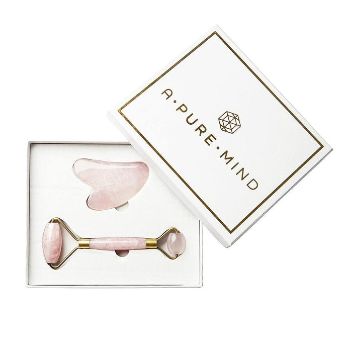 A Pure Mind Gaveæske med gua sha og ansigtsrulle - Rosa Kvarts gua sha Gua-sha.dk