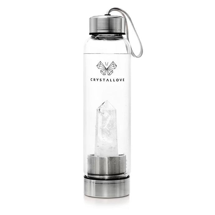 Vandflaske med krystal - Bjergkrystal- Silver Krystal drikkeflaske Gua-sha.dk