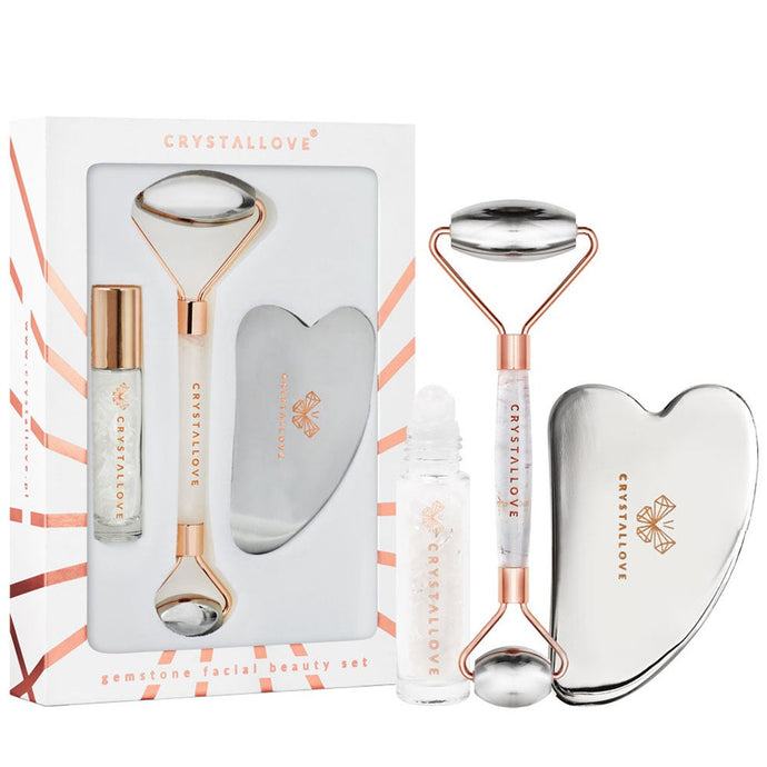 Crystallove gavesæt med faceroller og gua sha - stål Gua-sha.dk